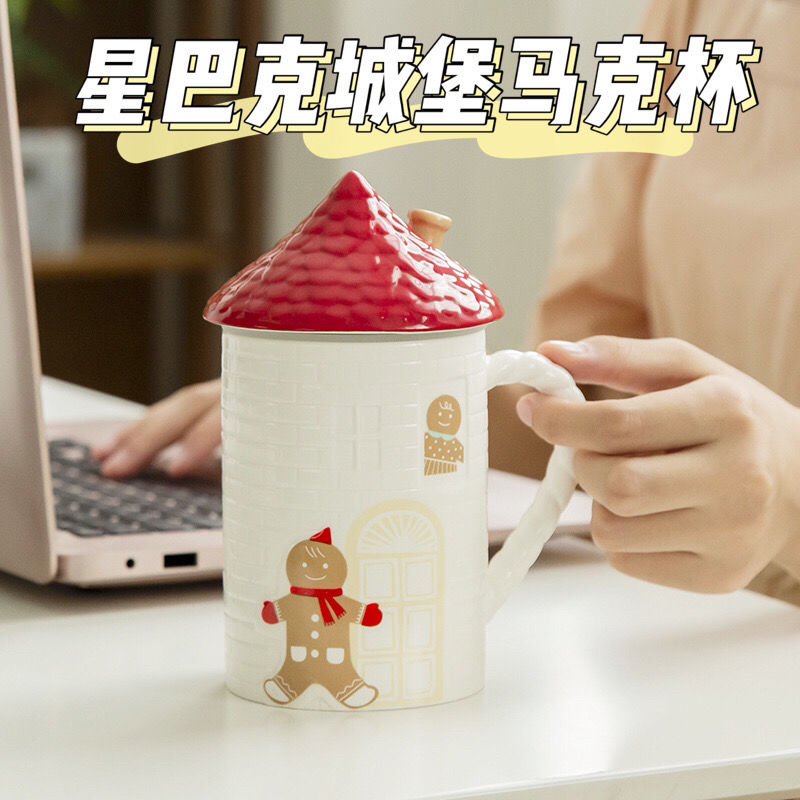 Cốc uống nước Starbucks in hình người bánh gừng đỏ phong cách Hàn Quốc giáng sinh