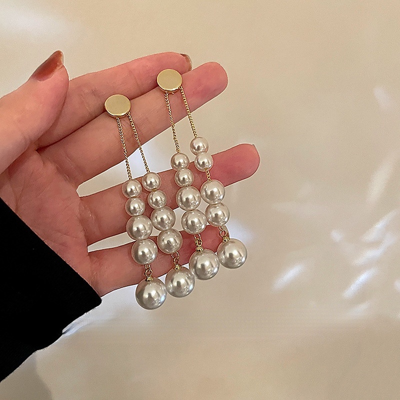 Bông Tai Mạ Bạc 925 Đính Ngọc Trai Tua Rua Phong Cách Hàn Quốc