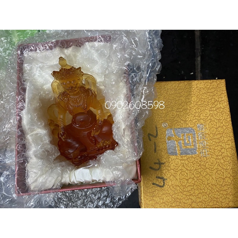 Tượng Hoàng Thần Tài Dzambhala Đá Lưu Ly Vàng 13cm