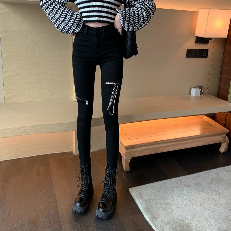 Jiashucheng Quần Jeans Legging Lưng Cao Co Giãn Phong Cách Mới Cho Nữ