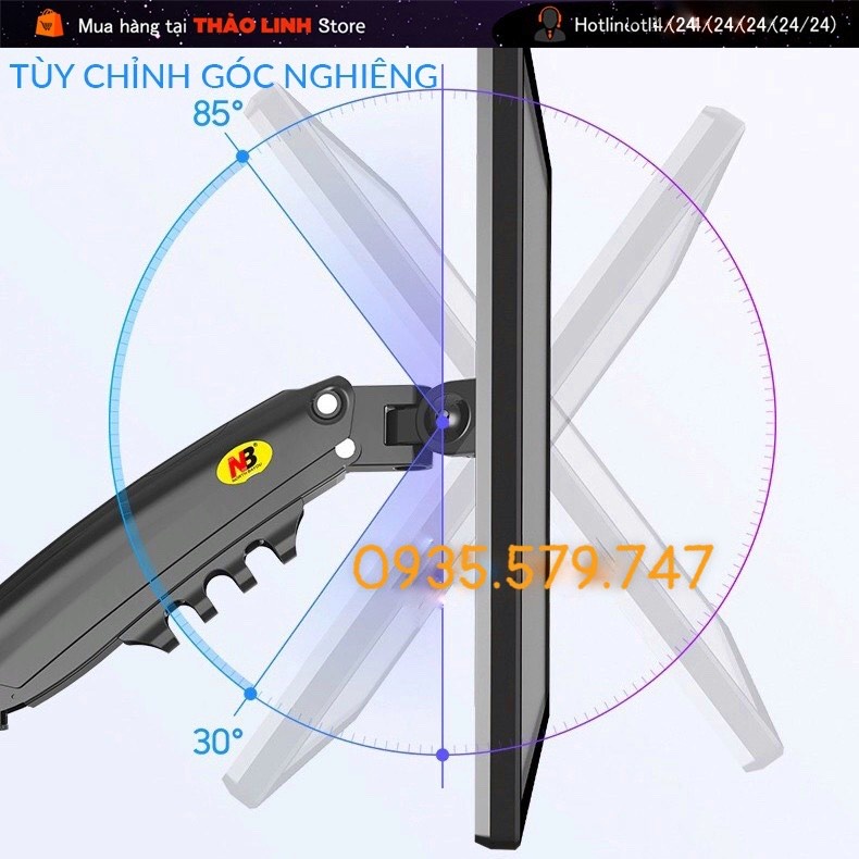 Giá Treo Màn Hình NB H160 17 - 27 Inch / Tay Treo Hai Màn Hình H160 Kẹp Bàn - Xoay 360 Độ