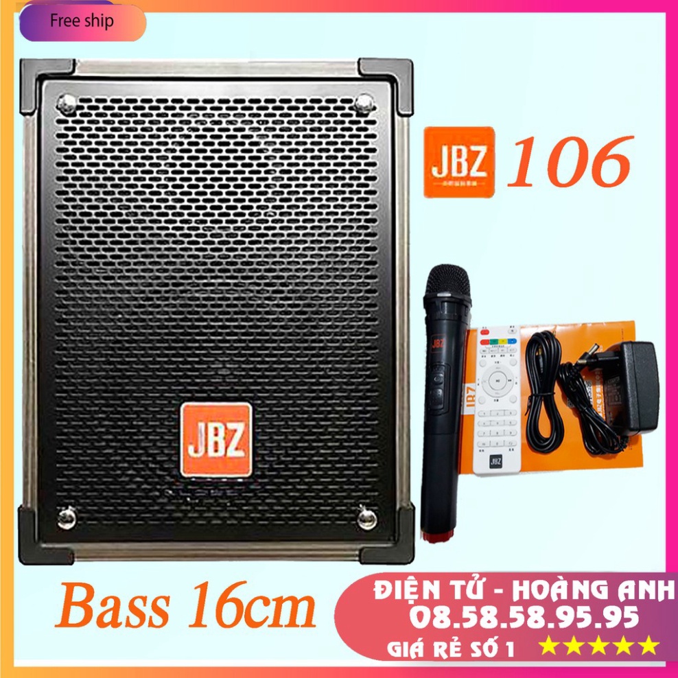 Loa kéo di động JBZ 106-Bass 1.6 tấc(16cm)CS-200W+1Micro Không Dây+Remto+adapter sạc+dây tín hiệu tivi(107+108+109)