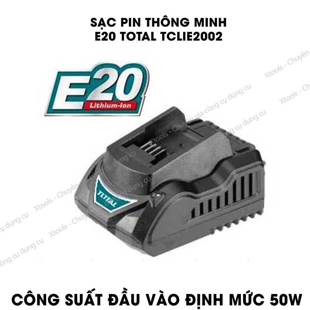 Bộ sạc pin nhanh 20V TOTAL TCLIE2002 Đế sạc nhanh công suất 50W sạc nhanh 2A.h/1h dùng được cho cả pin 4A.h và Pin TOTAL