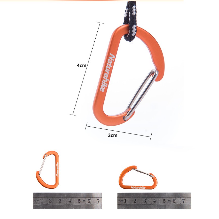NATUREHIKE Bộ 16 Móc Khóa Hợp Kim Nhôm Hình Chữ D 4cm Chuyên Dụng Cho Leo Núi Cắm Trại