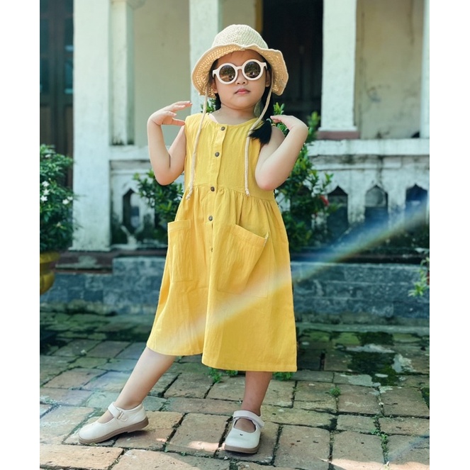 Đầm cho bé gái Linen siêu xinh túi trước 2 bên, váy bé gái 1 2 3 4 5 6 7 8 9 tuổi thời trang thiết kế trẻ em Chut Baby