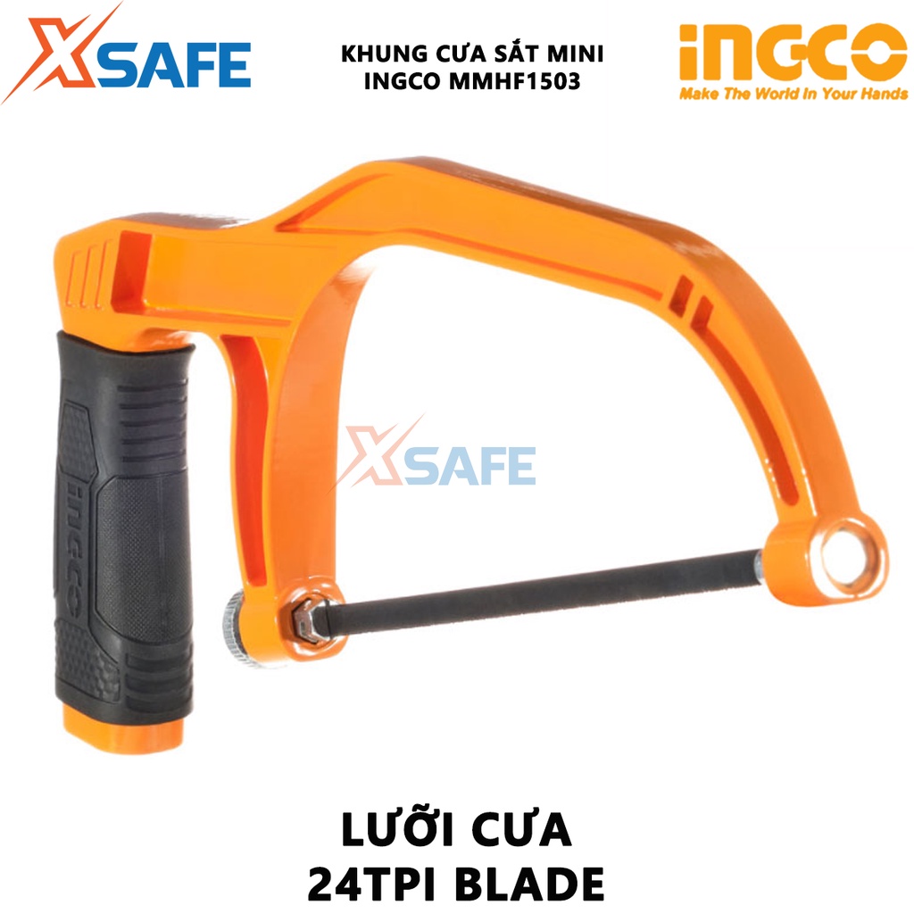 Khung cưa sắt mini INGCO MHHF1503 Cưa sắt cầm tay kích thước 150mm(6&quot;), thân nhôm, tay cầm êm gọn, với 1 chiếc lưỡi cưa