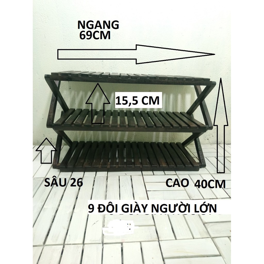 Kệ để giày dép gấp xếp gọn nhẹ, chắc chắn, nhiều tầng, gỗ wenge, không cần lắp ráp.Made in VietNam, màu Nâu đen