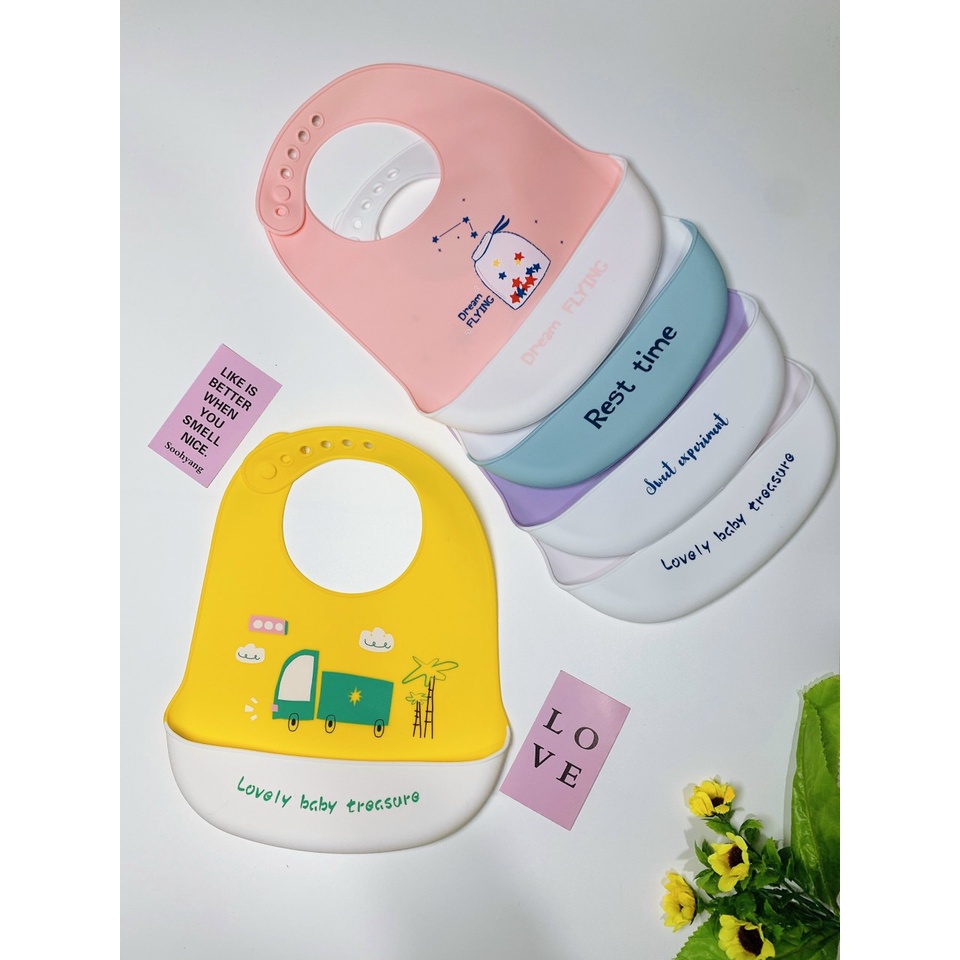 Yếm Ăn Dặm Silicon Có Máng Cao Cấp - Sạch Sẽ, An Toàn Cho Bé Ăn Dặm