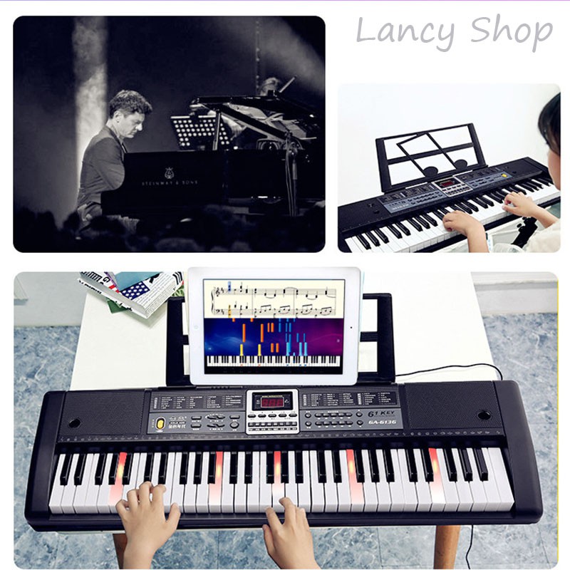 Đàn Piano 61 phím kèm giá đỡ, micro, sạc điện Đàn điện tử dành cho trẻ em người lớn
