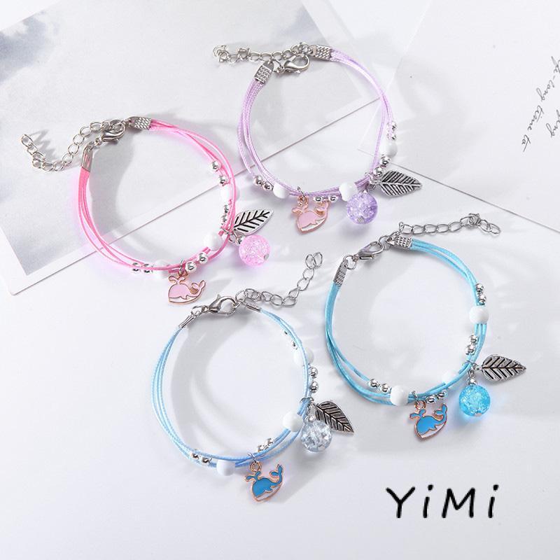 Vòng Tay Chuỗi Hạt Thủy Tinh Nhỏ Nhắn Họa Tiết Hoạt Hình Dễ Phối Đồ Thời Trang Cho Nữ