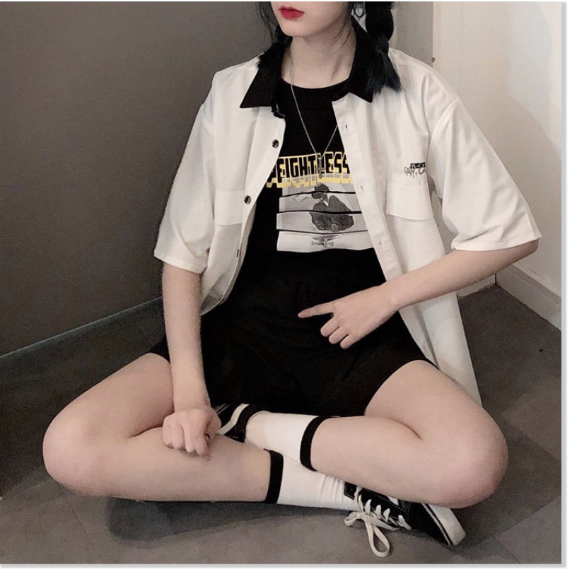 Áo sơ mi nam nữ tay dài kiểu học sinh,(Onesize dưới 65Kg), phong cách Hàn Quốc, áo khoác sơ mi nam nữ thời trang trẻ, mẫ