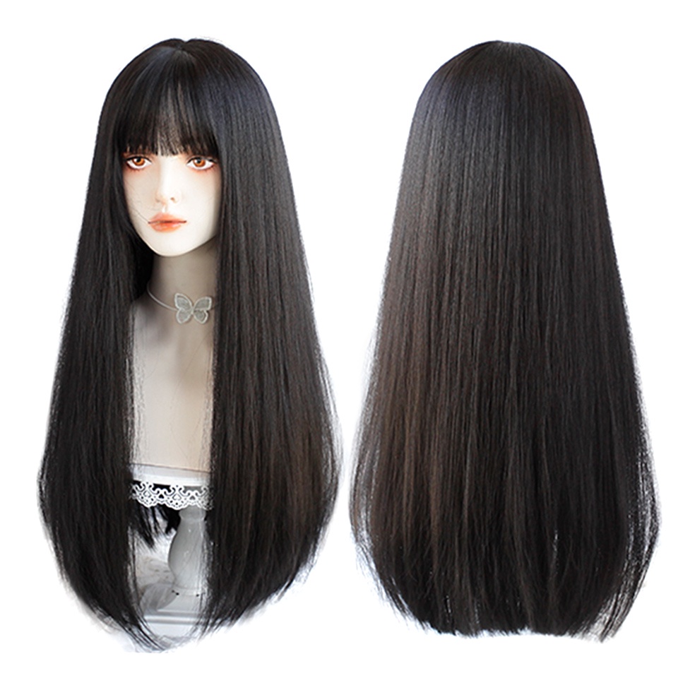 Bộ Tóc Giả Dài Thẳng Tự Nhiên Bằng Sợi Tổng Hợp Chịu Nhiệt Dùng Hóa Trang Cho Nữ