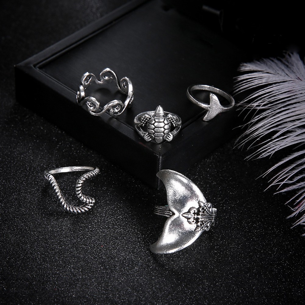 WHALE (Hàng Mới Về) Set 5 Nhẫn Khớp Ngón Tay Phong Cách Boho Thời Trang Cho Nữ