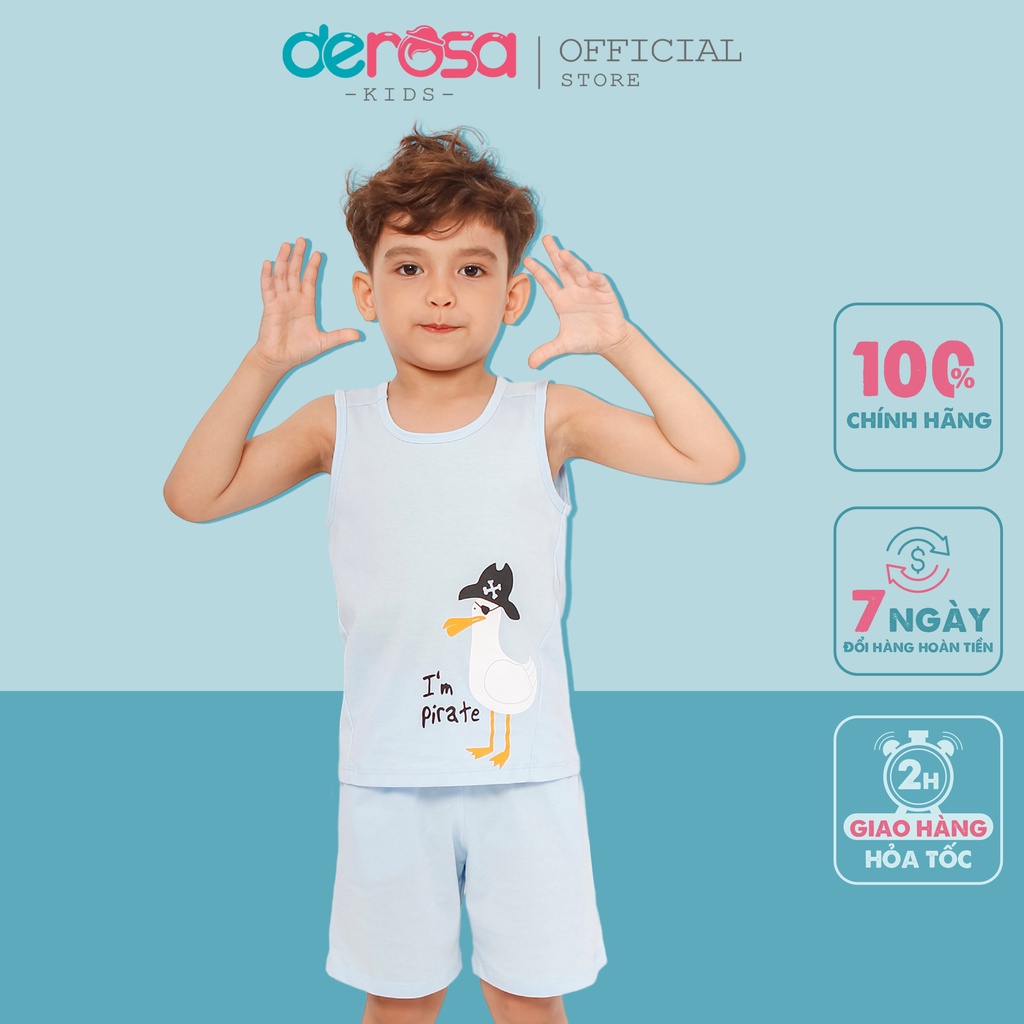 Bộ quần áo bé trai DEROSA KIDS đồ bộ ba lỗ cotton cho bé  | 2 - 6 tuổi |  ASKD049B