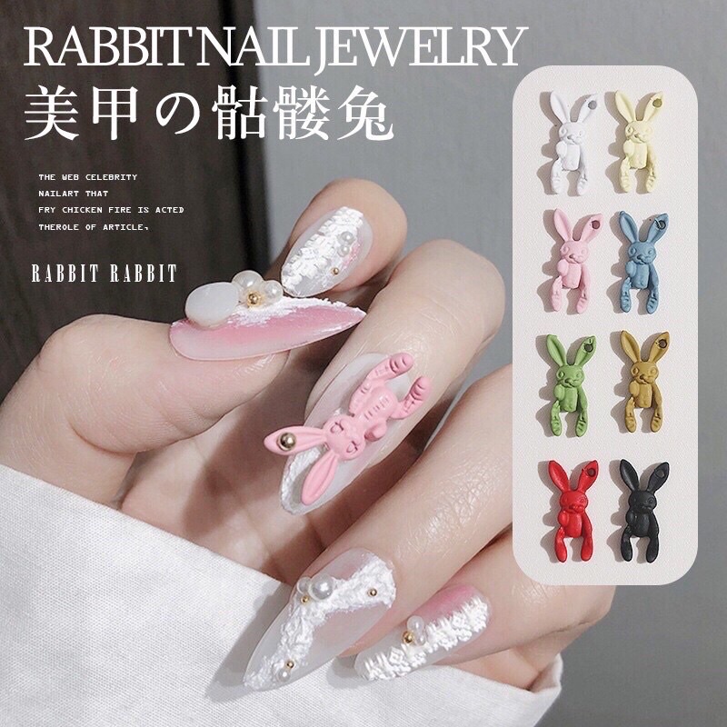 phụ kiện nail , charm thỏ kim loại gắn móng