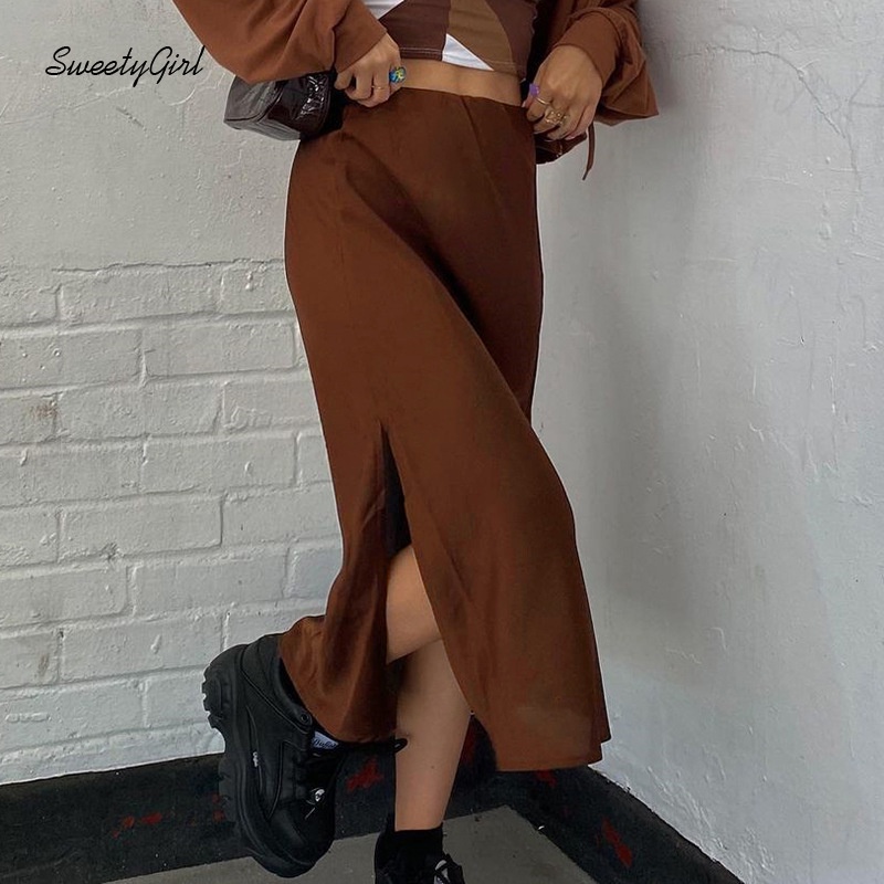 Chân Váy Midi Lưng Cao Màu Trơn Phối Khóa Kéo Thời Trang Cho Nữ