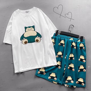 [COMBO] ~ Áo Thun Trắng + Quần Short Unisex Hoạt Hình Pokemon Cabigon