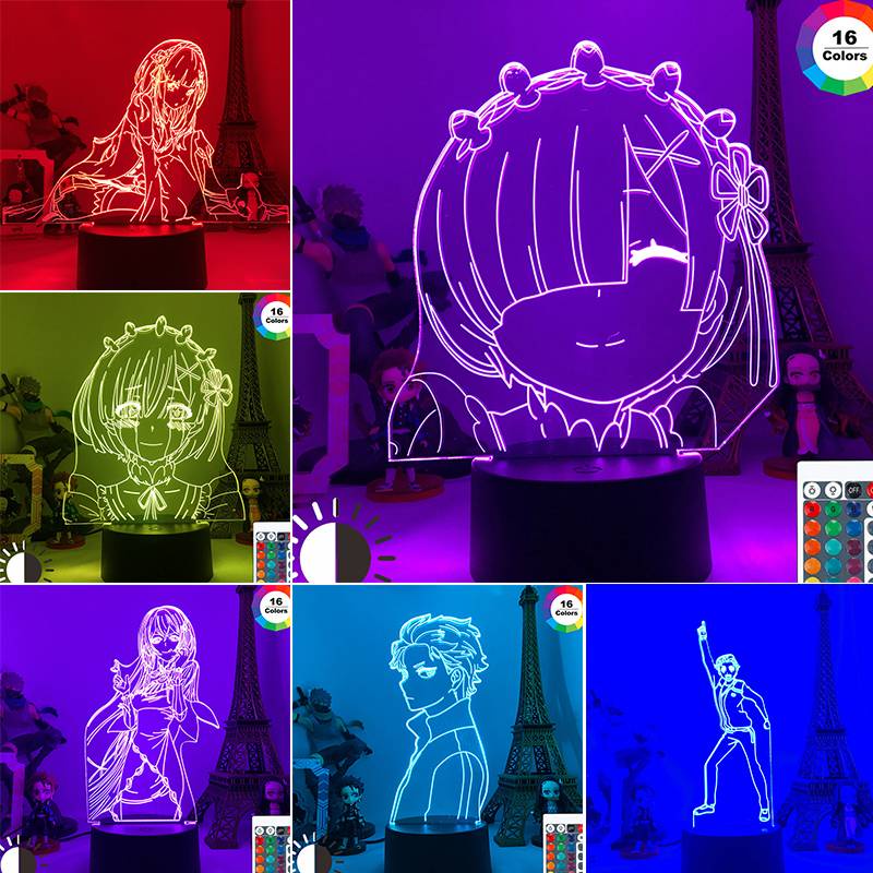 Đèn Ngủ LED Để Bàn Hình Nhân Vật Anime Rem Ram Điều Khiển Từ Xa Có Cổng Sạc USB Đa Ứng Dụng
