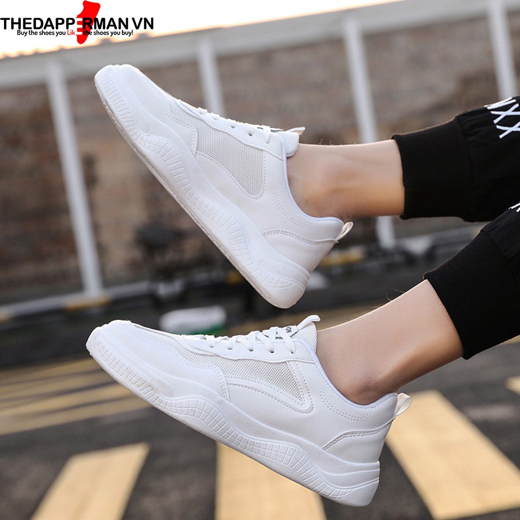 Giày sneaker nam thể thao THEDAPPERMAN CS02 chất liệu da, đế cao su nhiệt dẻo, êm chân, chống trơn trượt, màu trắng