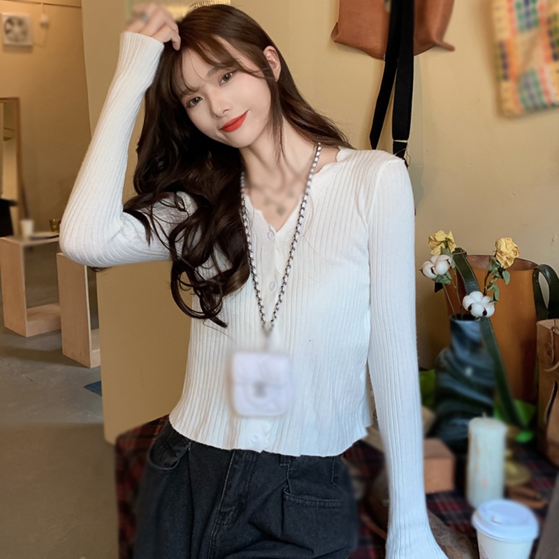 Áo cardigan nữ dệt kim cổ V tay dài duyên dáng điệu đà màu sắc thanh lịch