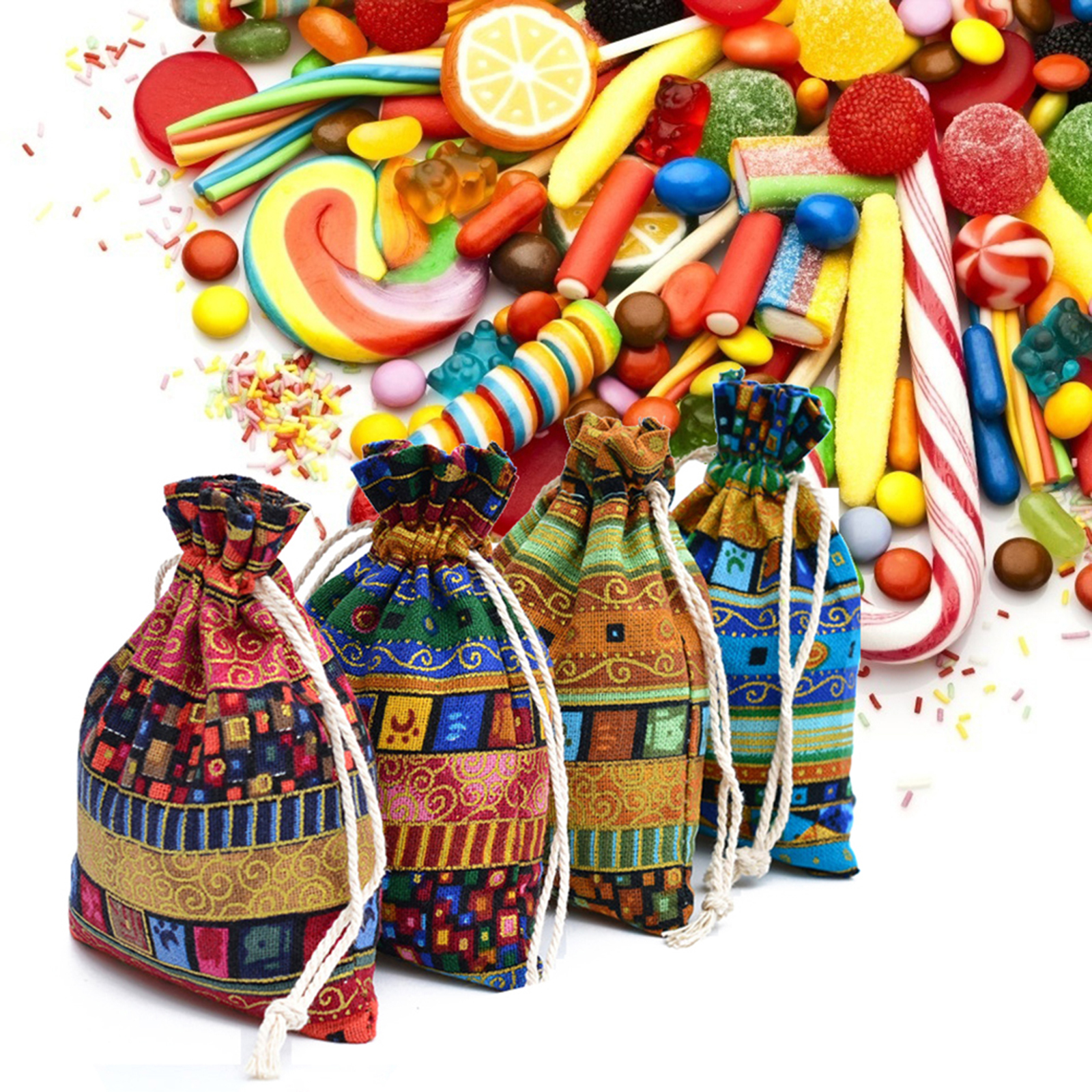 Bộ 20 Túi Vải Lanh Họa Tiết Dân Tộc