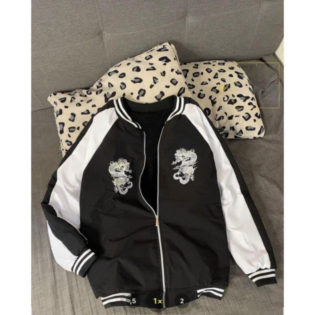 Áo Khoác Dù BOMBER IN RỒNG ĐEN DRAGON , Áo khoác BOMBER Unisex Nam/Nữ - SuMon Shop