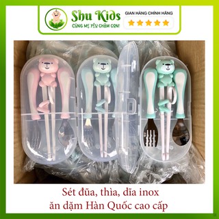 Shu kids sét đũa, thìa, dĩa inox ăn dặm Hàn Quốc cao cấp cho bé