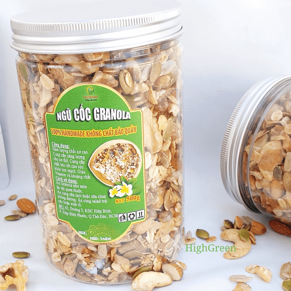 Ngũ cốc Granola ăn sáng 500GR - Ngũ cốc ăn kiêng 9 loại hạt, rang mộc tự nhiên, không đường - Granolah siêu hạt