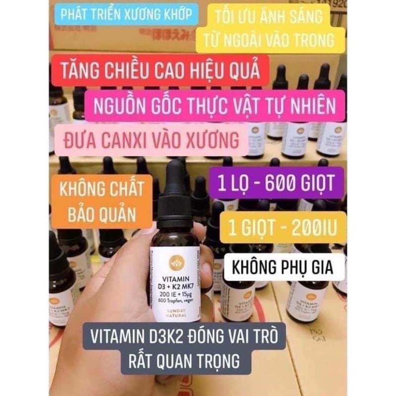 Vitamin D3 K2 Mk7 Sunday Natural 20ml Đức