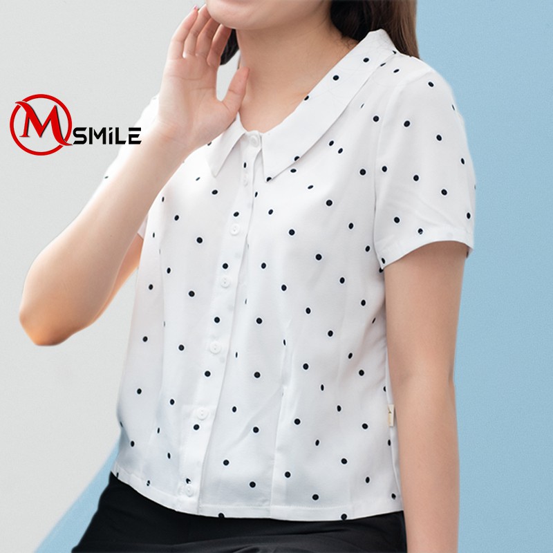 Áo Sơ Mi Nữ chấm bi Ao Sơ Mi Nữ dáng croptop cổ sen-MSA71