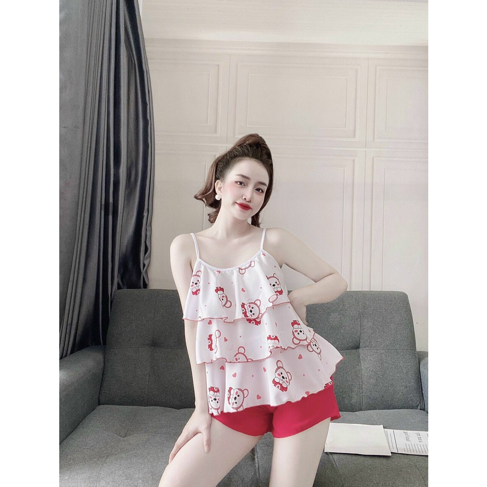 Đồ ngủ 2 dây mặc nhà lụa hàn mềm mát,set bộ ngủ CARY hai dây họa tiết sexy | WebRaoVat - webraovat.net.vn