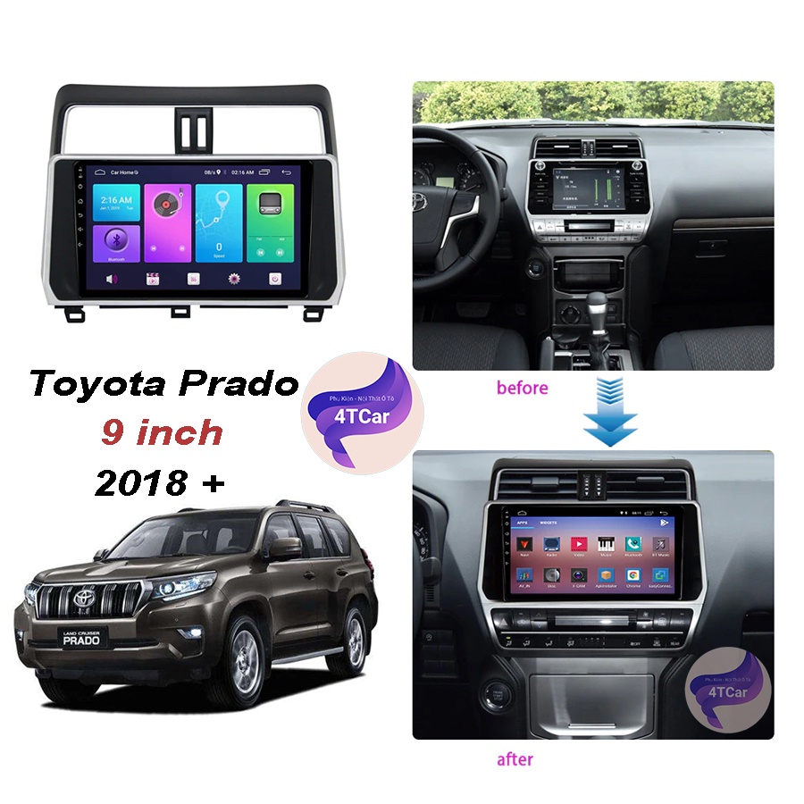 MẶT DƯỠNG LẮP DVD ANDROID CHO XE TOYOTA PRADO 2017-2018 10 INCH CANBUS CÓ JACK NGUỒN ZIN