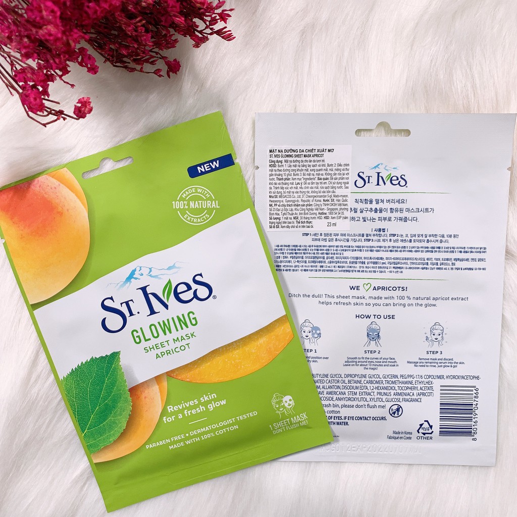 Mặt Nạ dưỡng da St.Ives Phục Hồi Tươi Tắn Chiết Xuất Quả Mơ 25ml Glowing Sheet Mask Apricot