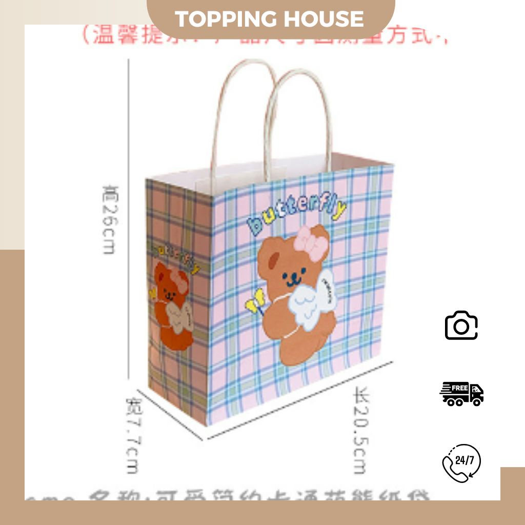 Túi Giấy Có Quai Đựng Quà Tặng Paper Bag Dày Dặn, Cứng Cáp Hình Gấu Đáng Yêu - Topping House - DC22
