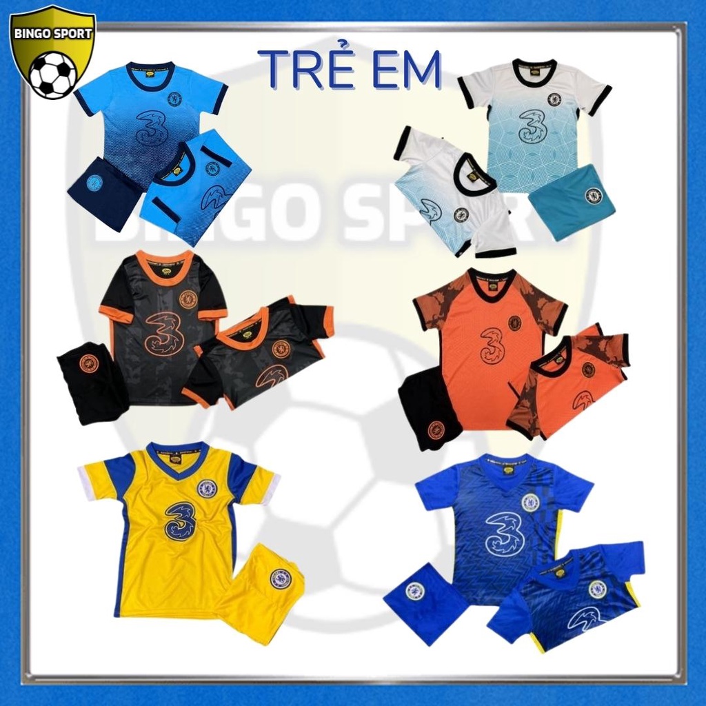 Quần Áo Bóng Đá TRẺ EM CLB CHELSEA 22-23 Nhiều Màu Giá Rẻ Vải Thun Lạnh 4 Chiều Logo Thêu Nổi Cao Cấp BINGO SPORT