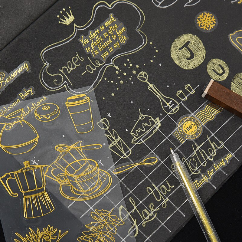 2 Tấm nhãn dán trang trí album màu vàng đồng nhiều kiểu dáng đa năng tiện dụng chất lượng cao