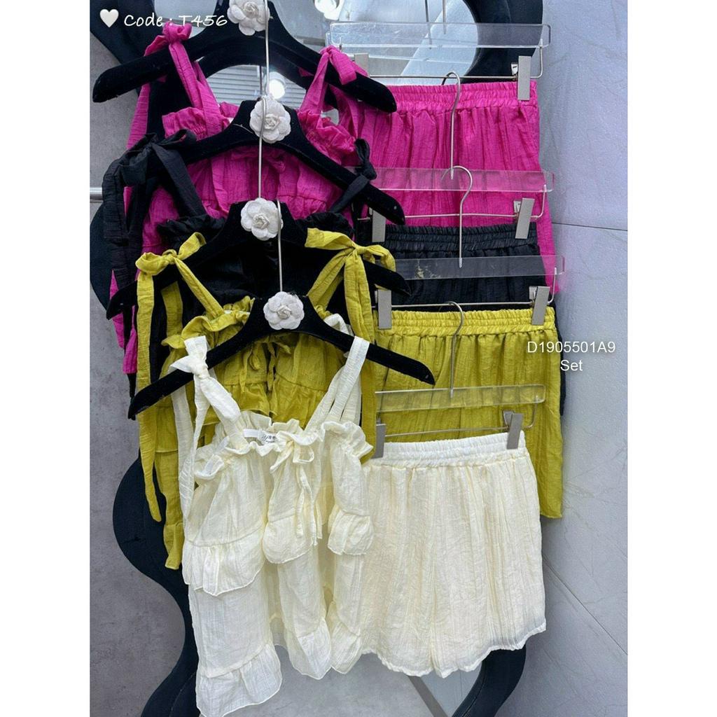 Sét bộ đũi 2 món áo kiểu 2 dây bèo tầng kèm quần short!