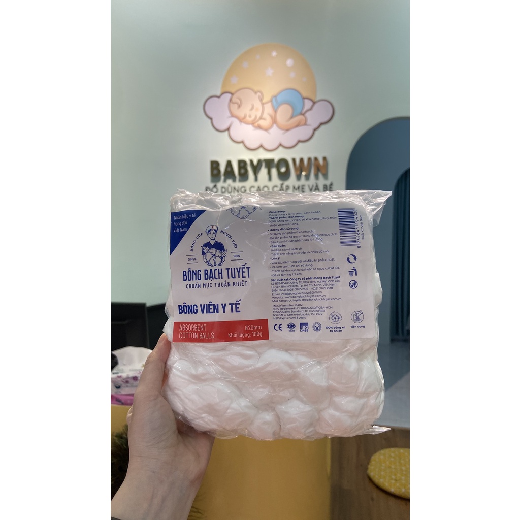 Bông viên đa năng Bạch Tuyết 100g - Bông gòn viên Bạch Tuyết