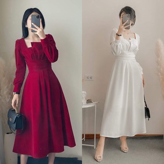 Đầm Xòe Nữ Xếp Ly Eo Cổ Cách Điệu Tay Phồng Duyên Dáng,Đầm Dự Tiệc,Đầm Công Sở[VENE12345,HÀNG THIẾT KẾ]