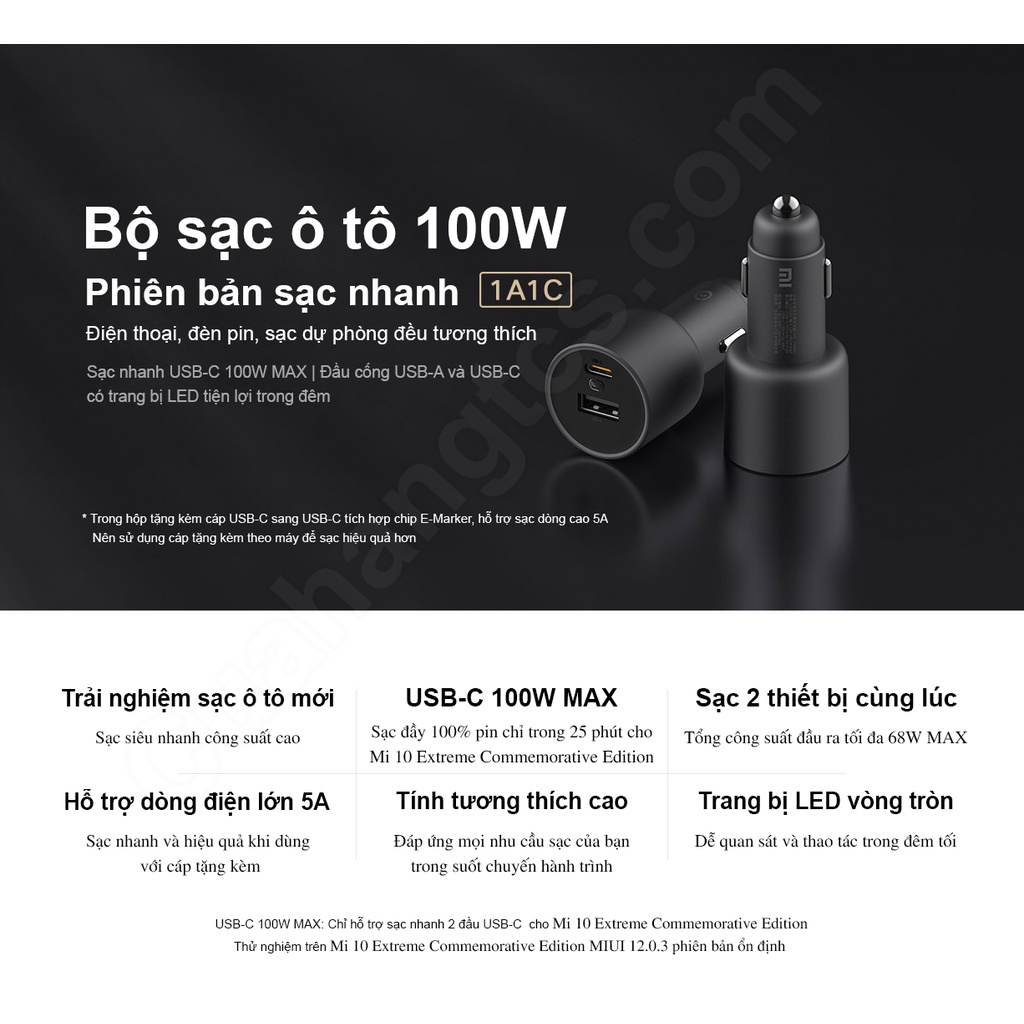 Sạc xe hơi ô tô nhanh 1A1C 100w XM CC07ZM