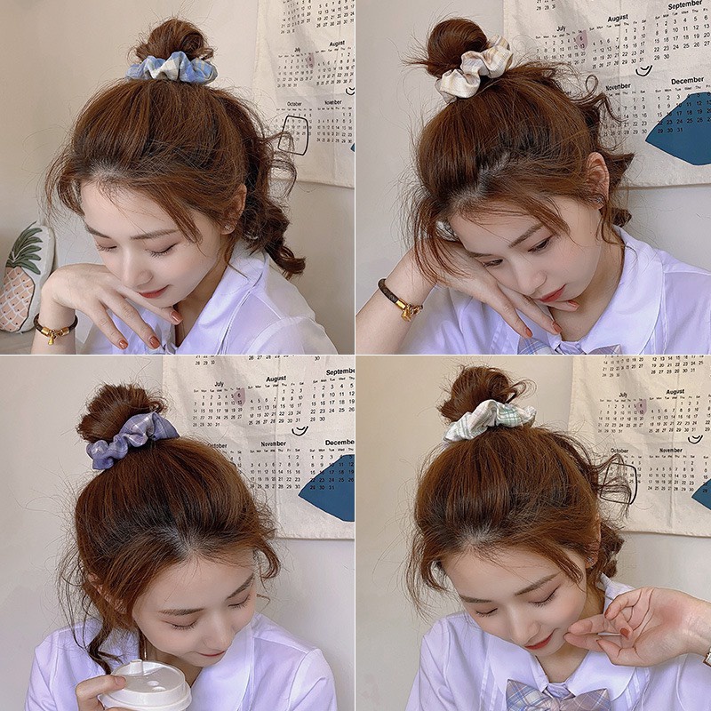 Dây Buộc Tóc Vải Scrunchies Họa Tiết Caro Trái Tim Nhiều Màu Xinh Xắn Đáng Yêu Phong Cách Hàn Quốc Cột Tóc Cho Nữ Cute