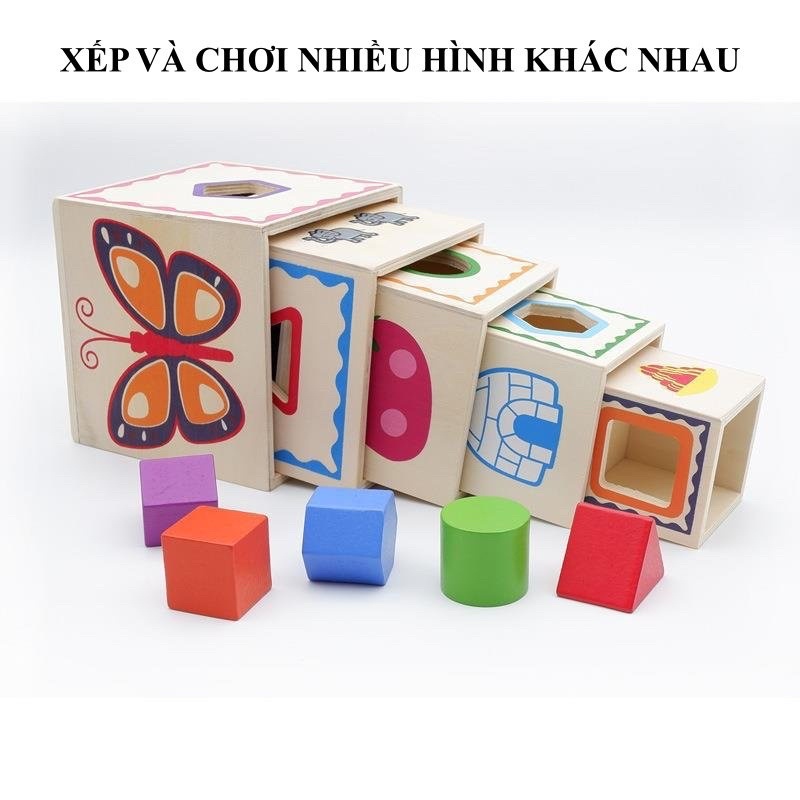 Đồ Chơi Xếp Hình Khối Gỗ 3 Trong 1 Dành Cho Bé