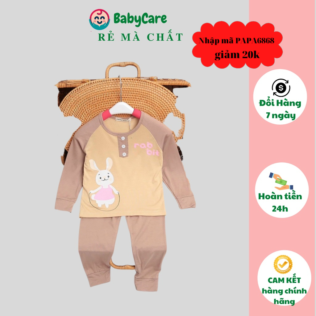 Bộ Dài Tay THUN LẠNH MINKY MOM Họa Tiết IN GẤU Cổ trụ Cho Bé, Bộ quần áo dài tay cho bé trai bé gái từ 5-18kg
