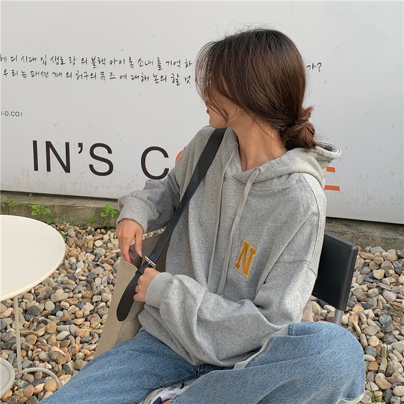 Áo hoodie SUXI thể thao tay dài đơn giản thêu chữ thời trang cho nữ