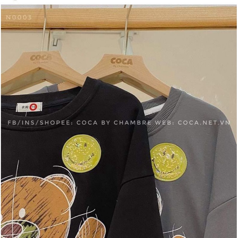 [Rẻ Vô Địch] Áo swt nỉ cổ tròn cotton tay bồng ------- ÁO NỈ  GẤU MẶT CƯỜI