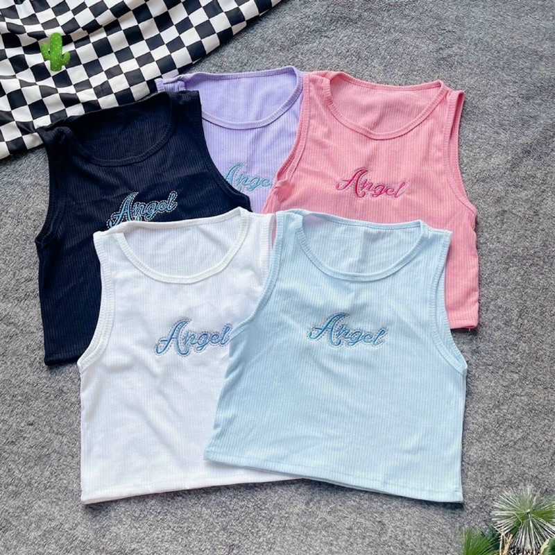 Áo 2 dây ba lỗ croptop nữ thêu chữ dễ thương alohashop91
