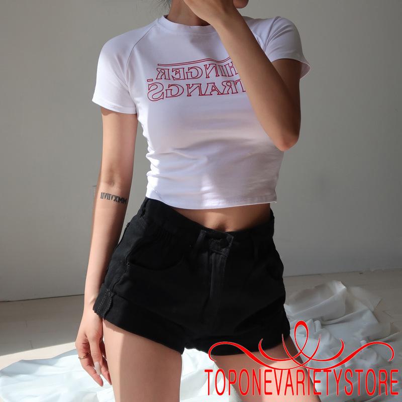 Áo croptop tay ngắn cổ tròn in chữ thời trang cá tính cho nữ | BigBuy360 - bigbuy360.vn