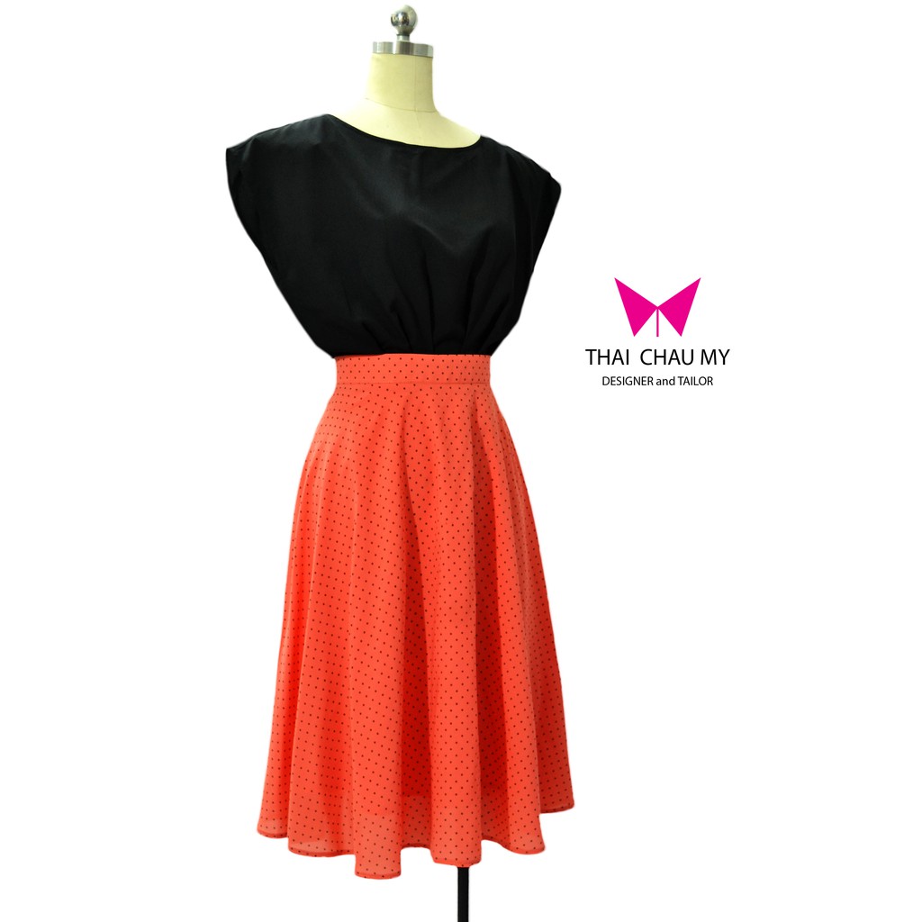 VÁY XÒE CHẤM BI HỒNG MYTH420 Đầm Dự Tiệc Đầm Công Sở ThaiChauMyThiết Kế Thời Trang Cao Cấp Tạp Dề Đồng Phục Spa Đầm Đen