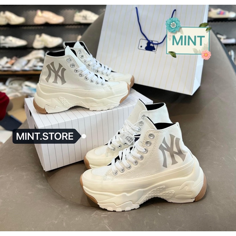 Giày sneaker bóng chày chunky high trắng đế nâu