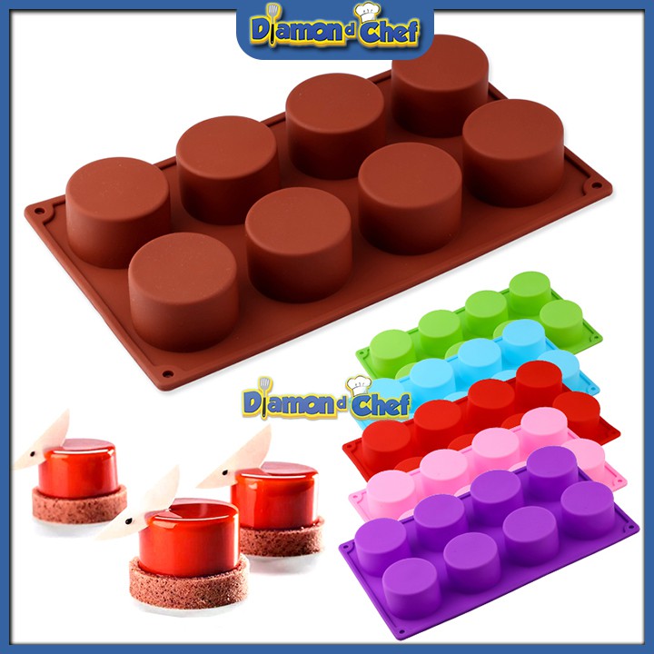 Khuôn Silicon 8 Lỗ/Ô Hình Trụ Làm Bánh mousse